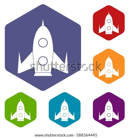 Rocket icons set rhombus in different colors isolated on white background