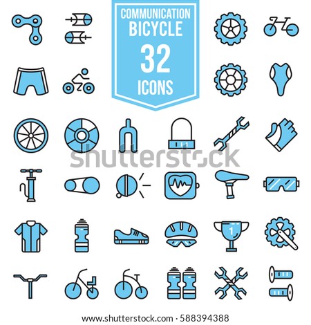 Bicycle flat icon set illustration design, line colour EPS10
