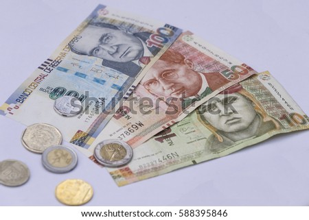 Peruvian bank notes, Nuevos Soles currency from Peru.
money ,coins