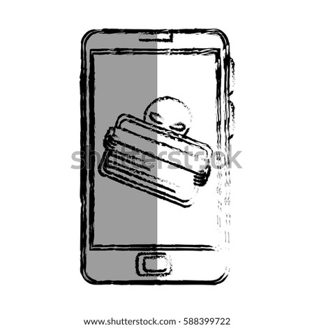 monochrome blurred contour with stealing credit card in cell phone