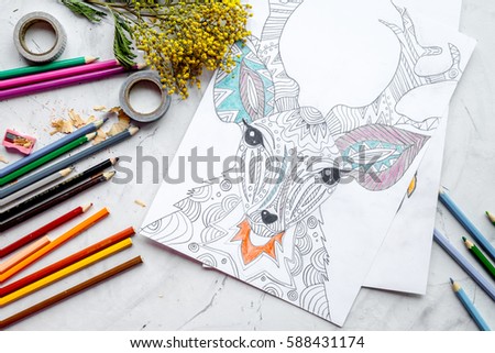 coloring picture for adults on stone background top view
