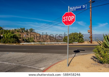 Mulholland Highway sign, Los Angeles, California, USA.