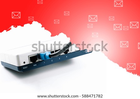 Business and technology concept floating mail and router.