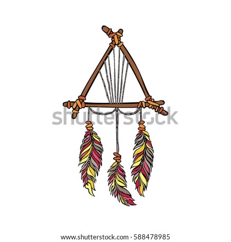 Dream Catcher. Feathers. Isolated vector object on white background.