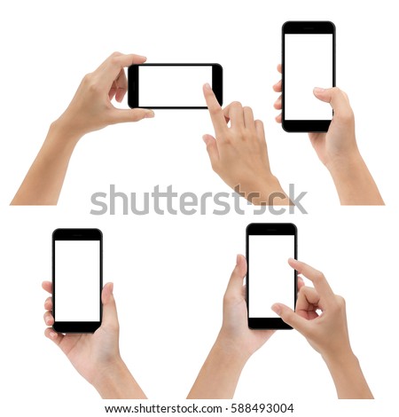 hand gesture hold and using phone isolated on white background