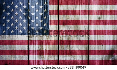 American flag on wood texture background