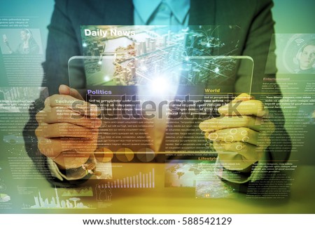 electronic newspaper concept, curation media, curation content, Graphical User Interface, abstract image visual Royalty-Free Stock Photo #588542129