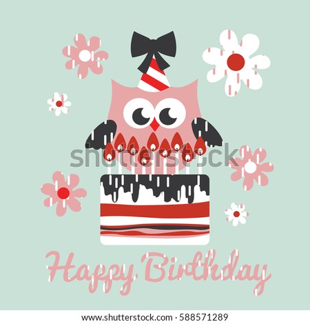 happy owl birthday card design. vector illustration