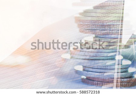 Coins and building background, Finance and business background concept