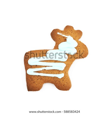 Figure shaped glazed gingerbread cookie isolated over the white background