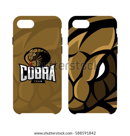 Furious cobra sport vector logo concept smart phone case isolated on white background. Web infographic military team pictogram design. Premium quality wild snake artwork cell phone cover illustration.