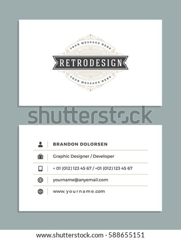 Vintage Ornament Business Card Vector Template. Retro Luxury Style, Royal Design. Flourishes Ornamental frame, Vintage Logo and Background.