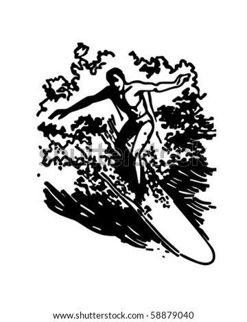 Man Surfing - Retro Clip Art