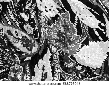 The beautiful of art fabric Batik Pattern black and white