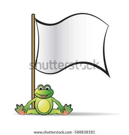 frog sitting under white flag in color-vector drawing