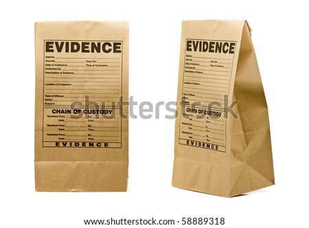 Paper evidence bag front and side isolated on white background Royalty-Free Stock Photo #58889318
