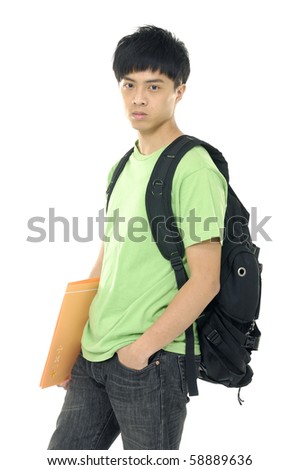 standing man with books and bag