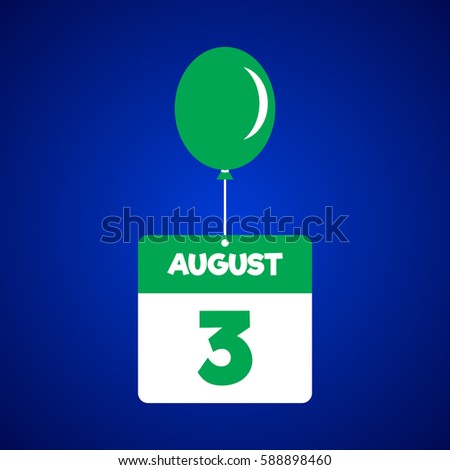 August 3 date of month calender icon with balloon in the air