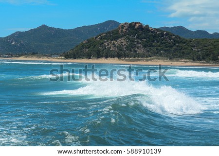 Beautiful sea with huge waves in the sunny day.