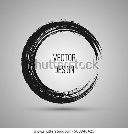 Hand drawn circle shape. Label, logo design element, frame. Brush abstract wave. Vector illustration.