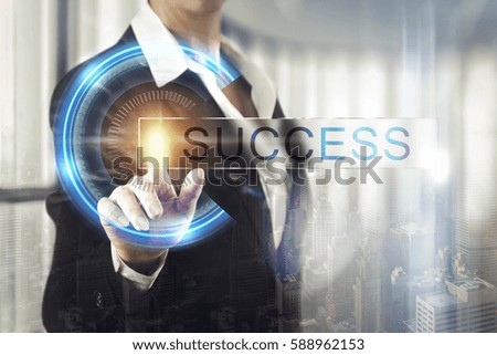 Business women touching the success screen