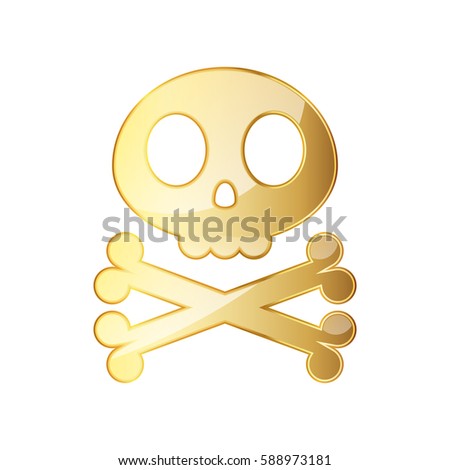 Golden skull with crossbones. Vector illustration. Golden human skull on white background.