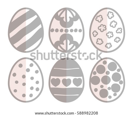 Vector illustration: paper silver egg icons with half shadow and ornament for Easter holidays design isolated on white background.