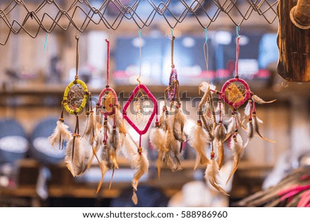 Dream catcher with blur background in the shop