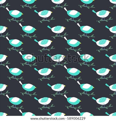 Seamless pattern of colored birds. Vector illustration. Background for poster or cover. Figure for textiles.