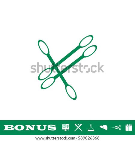 Cotton swabs icon flat. Green pictogram on white background. Vector illustration symbol and bonus button