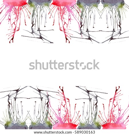 Abstract beautiful artistic bright red navy blots and streaks pattern watercolor hand illustration