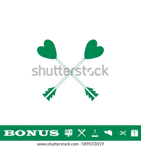 Arrow with heart icon flat. Green pictogram on white background. Vector illustration symbol and bonus button