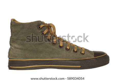 close up vintage style of sport green sneaker shoes isolated on white background with clipping path