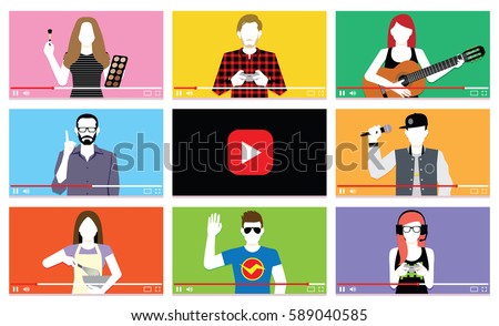 Vector Set Of Different People On Internet Videos Royalty-Free Stock Photo #589040585