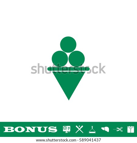 Ice Cream icon flat. Green pictogram on white background. Vector illustration symbol and bonus button
