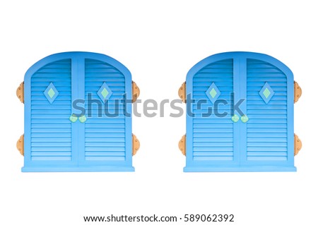 Double blue windows wooden frame with clipping path.