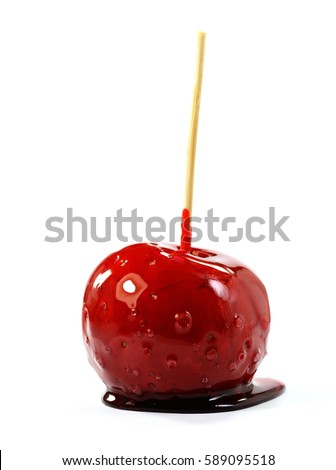 Toffee apple on white background. Royalty-Free Stock Photo #589095518