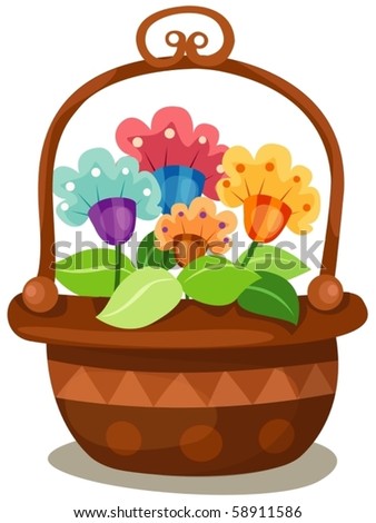 illustration of isolated a basket of flowers on white background