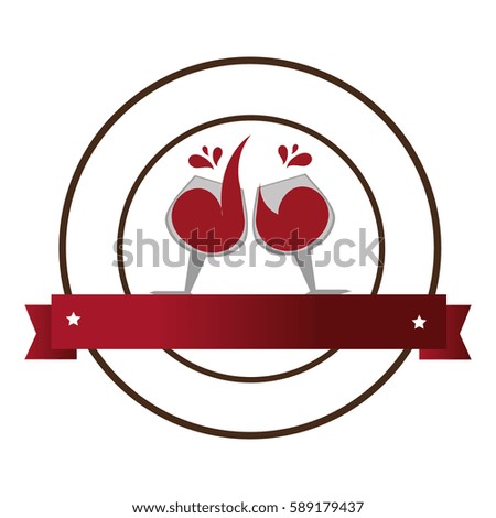 circular emblem with wine glasses and banner