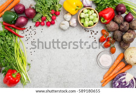 food background cooking ingredient kitchen concept meal vegetarian vegetable health top view space board table blank brown concept - stock image