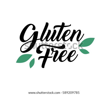Gluten free Product food organic nature hand written lettering, leaf logo, label badge for groceries, stores, packaging and advertising. Splash Logotype design. Vector illustration. White background