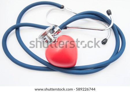 Heart care and protection. Medical stethoscope folded into ring, surrounds shape of human heart, symbolizing protection, research, diagnosis and treatment of heart from cardiovascular diseases