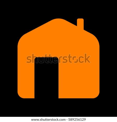 Home icon. Vector. Orange icon on black background. Fire.