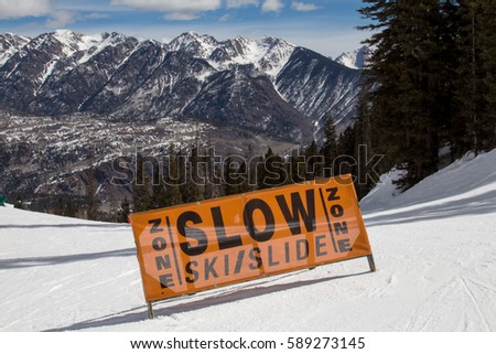 Slow ski / slide area on a ski run at Purgatory resort in Durango, Colorado