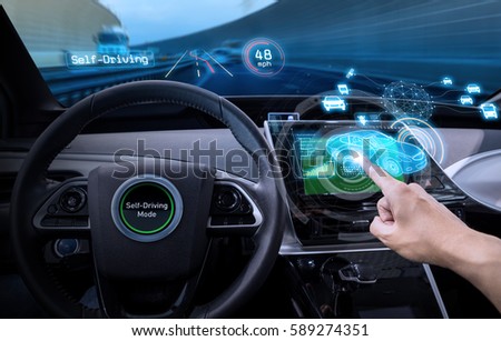 vehicle cockpit and screen, car electronics, automotive technology, autonomous car, abstract image visual Royalty-Free Stock Photo #589274351