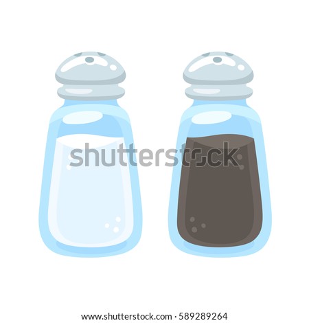 Salt and pepper shakers illustration in cartoon style. Isolated vector kitchen and cooking icons.