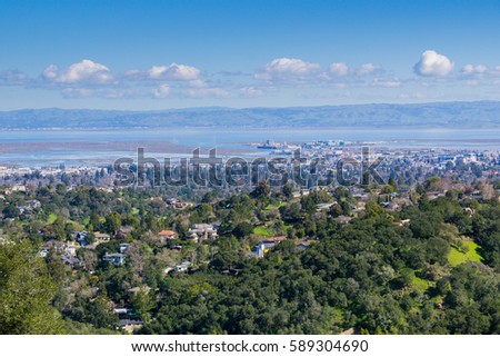 Aerial view of Redwood City, Silicon Valley, San Francisco bay, California