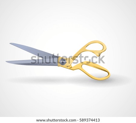 poster mock-up with golden scissors isolated on white background. EPS 10