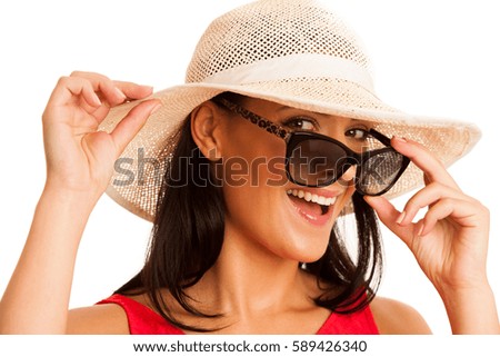 summer conceptual photo of a beautiful woman with hat