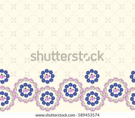 Simple border in small-scale cute flowers. Millefleurs. Floral seamless background for home textile, woman dress, book covers, manufacturing, wallpapers, gift wrap and scrapbooking. Satin print.